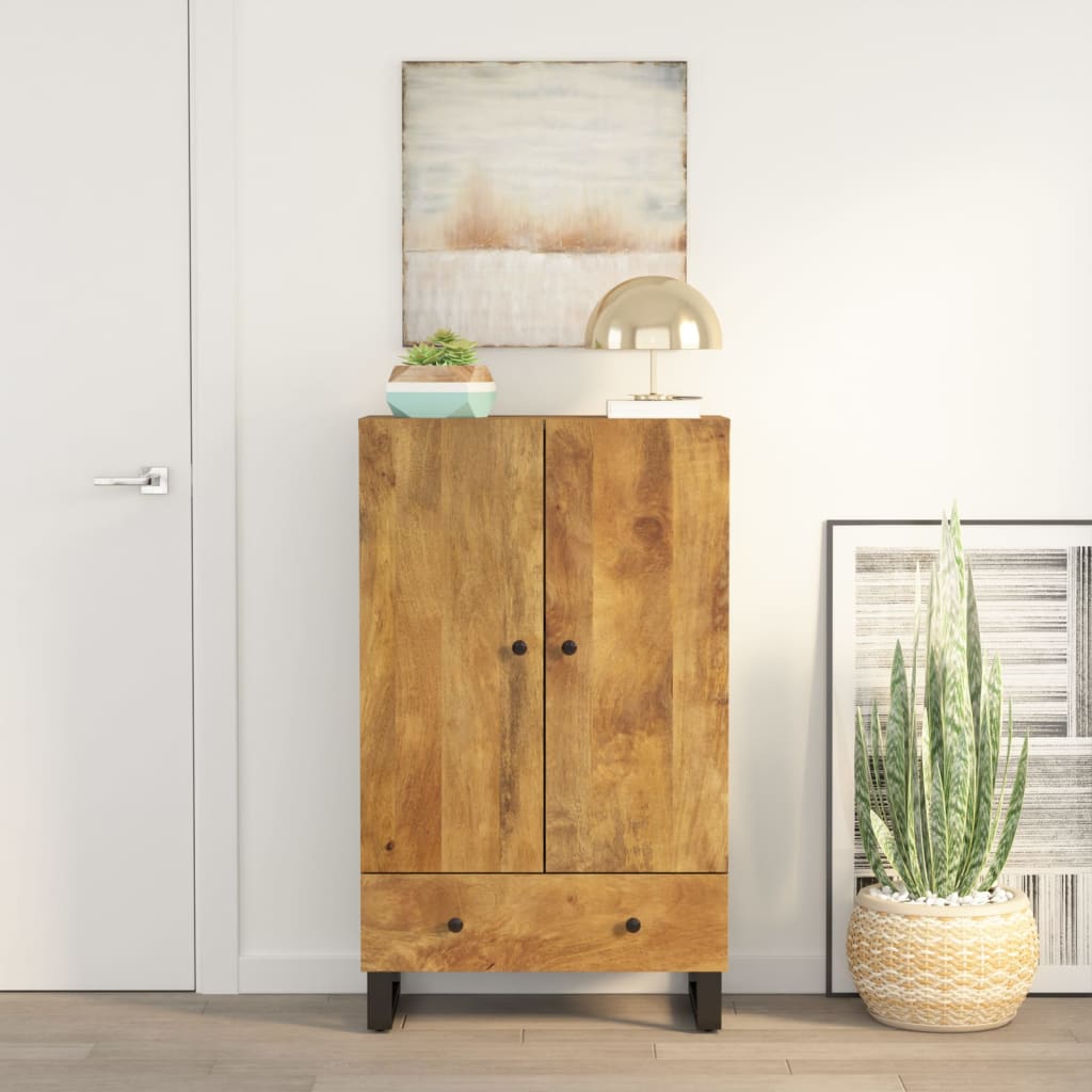 Buffet haut avec tiroir 60x33x100cm bois massif manguier et fer - XIOS