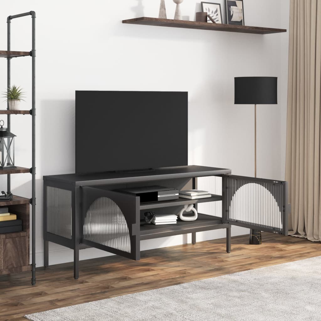 Meuble TV noir 105x35x50 cm verre et acier - XIOS
