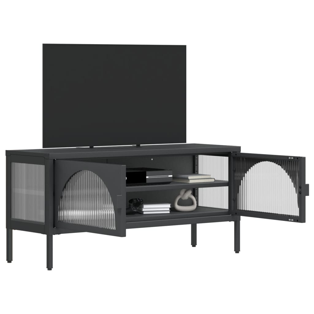 Meuble TV noir 105x35x50 cm verre et acier - XIOS
