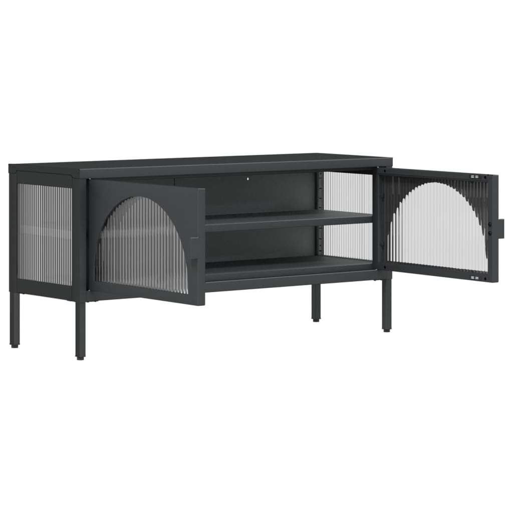Meuble TV noir 105x35x50 cm verre et acier - XIOS