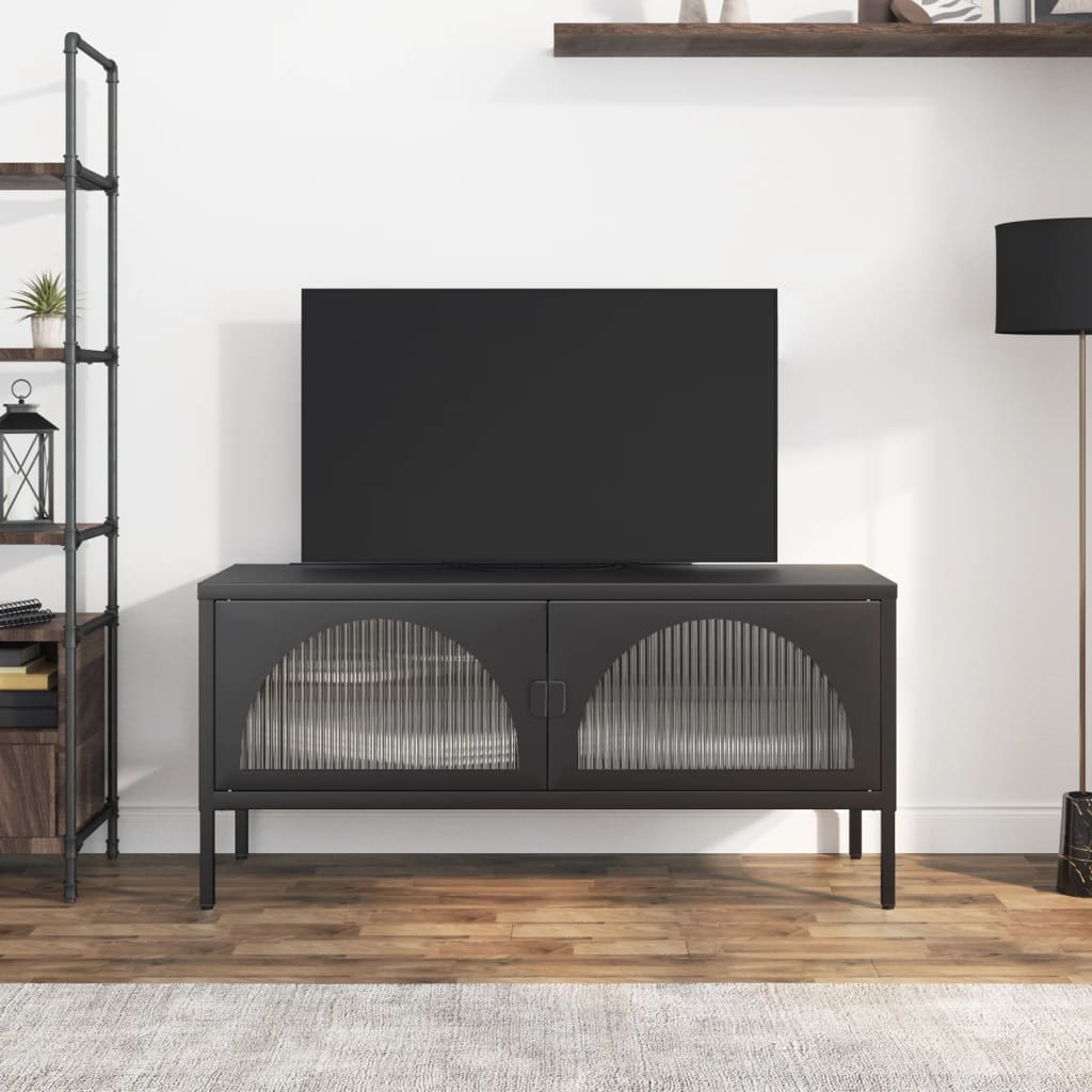Meuble TV noir 105x35x50 cm verre et acier - XIOS