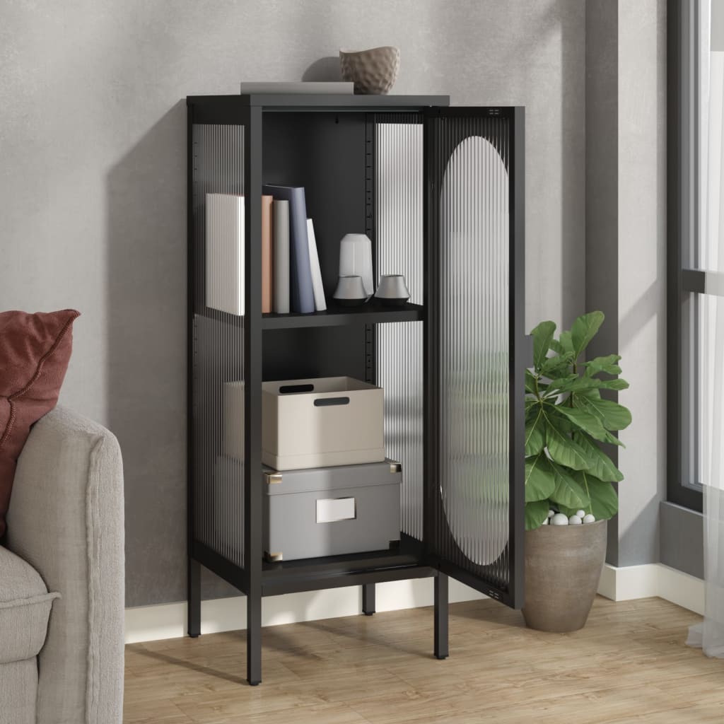 Buffet noir 40x35x105 cm verre et acier - XIOS