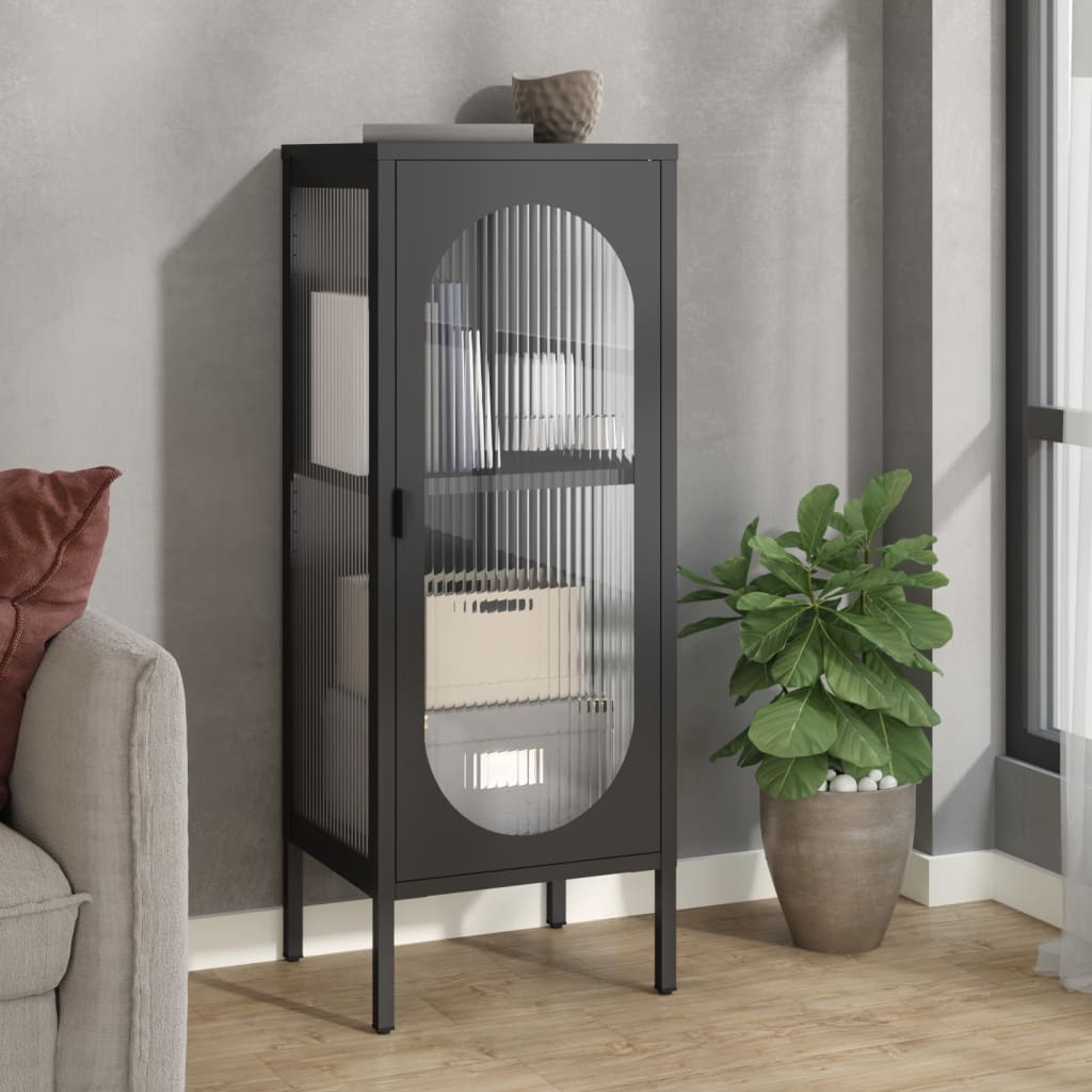 Buffet noir 40x35x105 cm verre et acier - XIOS