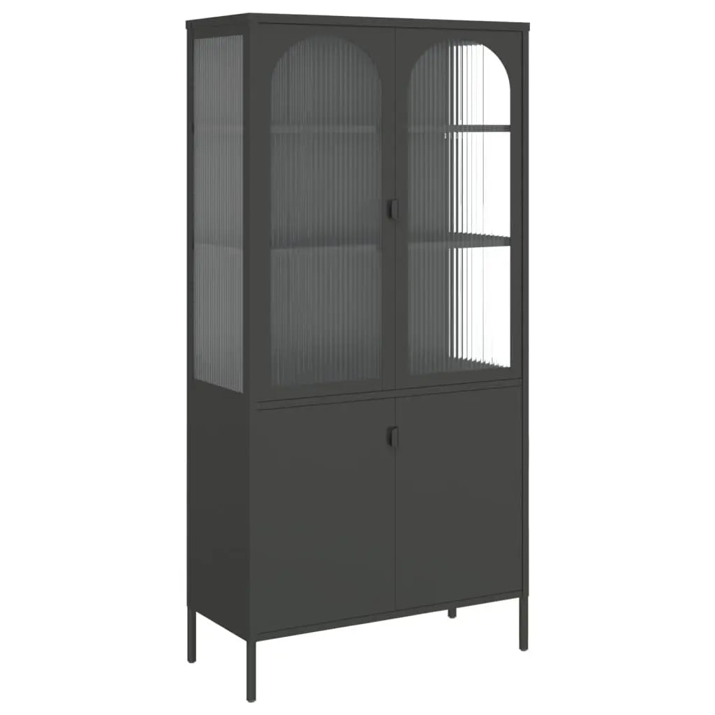 Buffet haut noir 90x40x180 cm verre et acier - XIOS