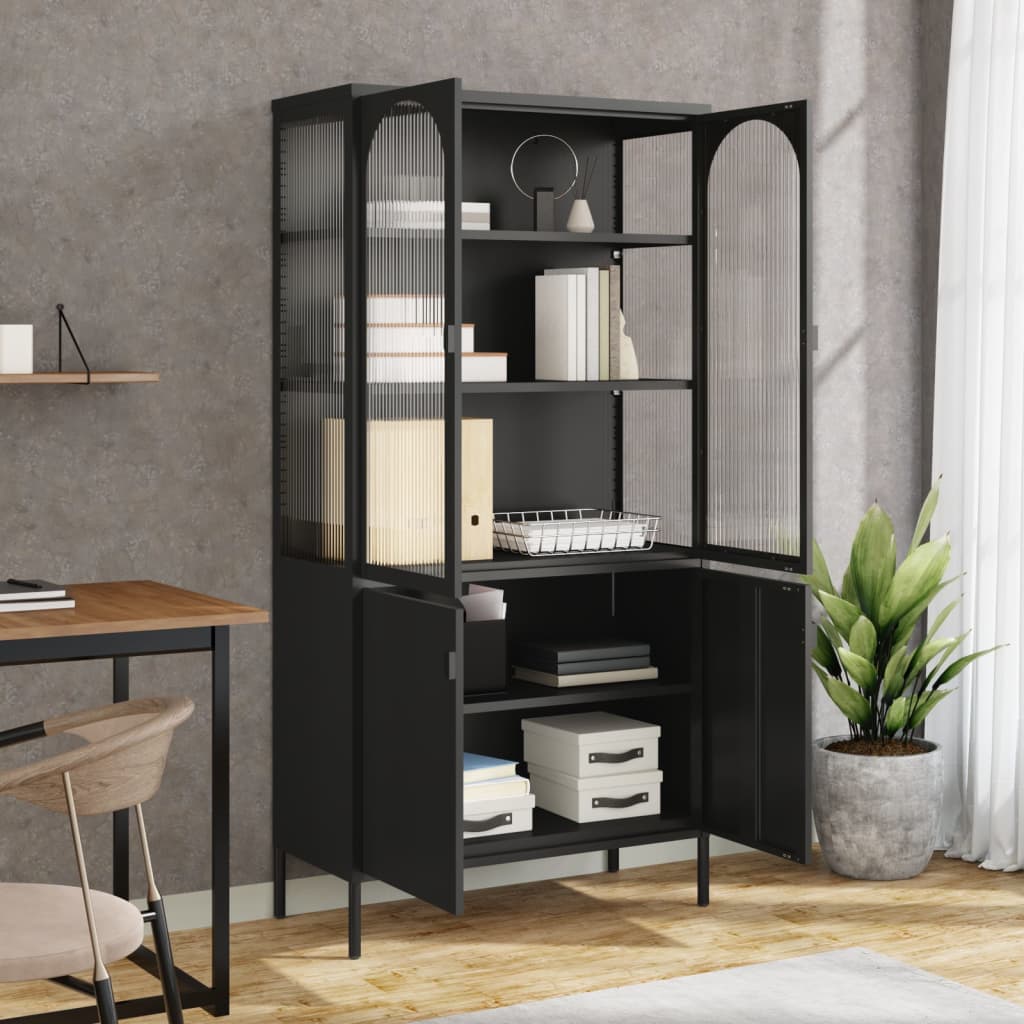 Buffet haut noir 90x40x180 cm verre et acier - XIOS