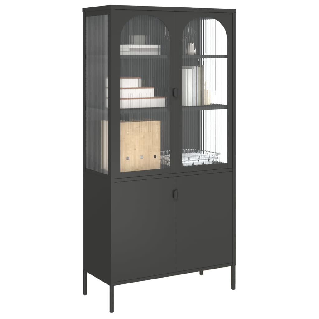 Buffet haut noir 90x40x180 cm verre et acier - XIOS