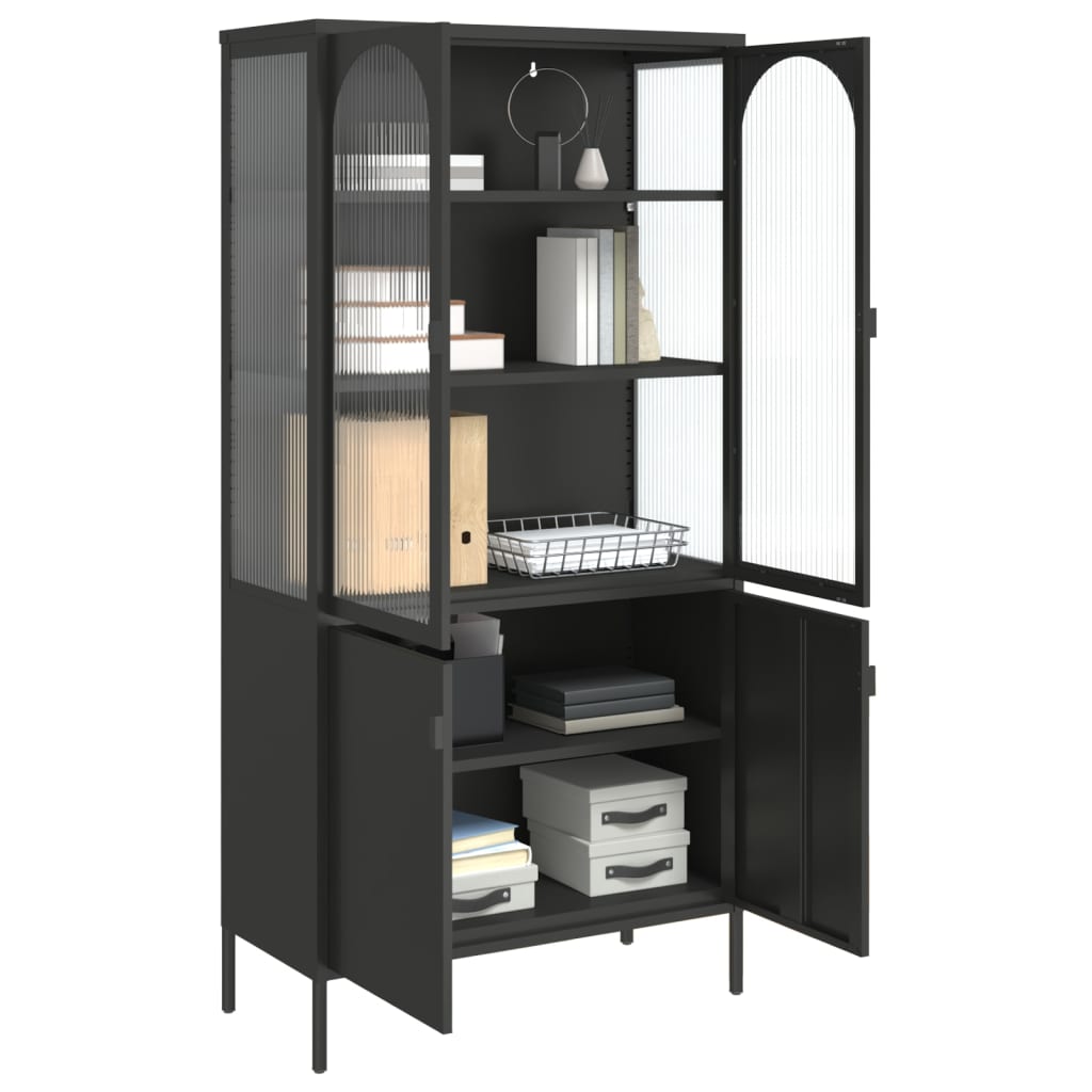Buffet haut noir 90x40x180 cm verre et acier - XIOS