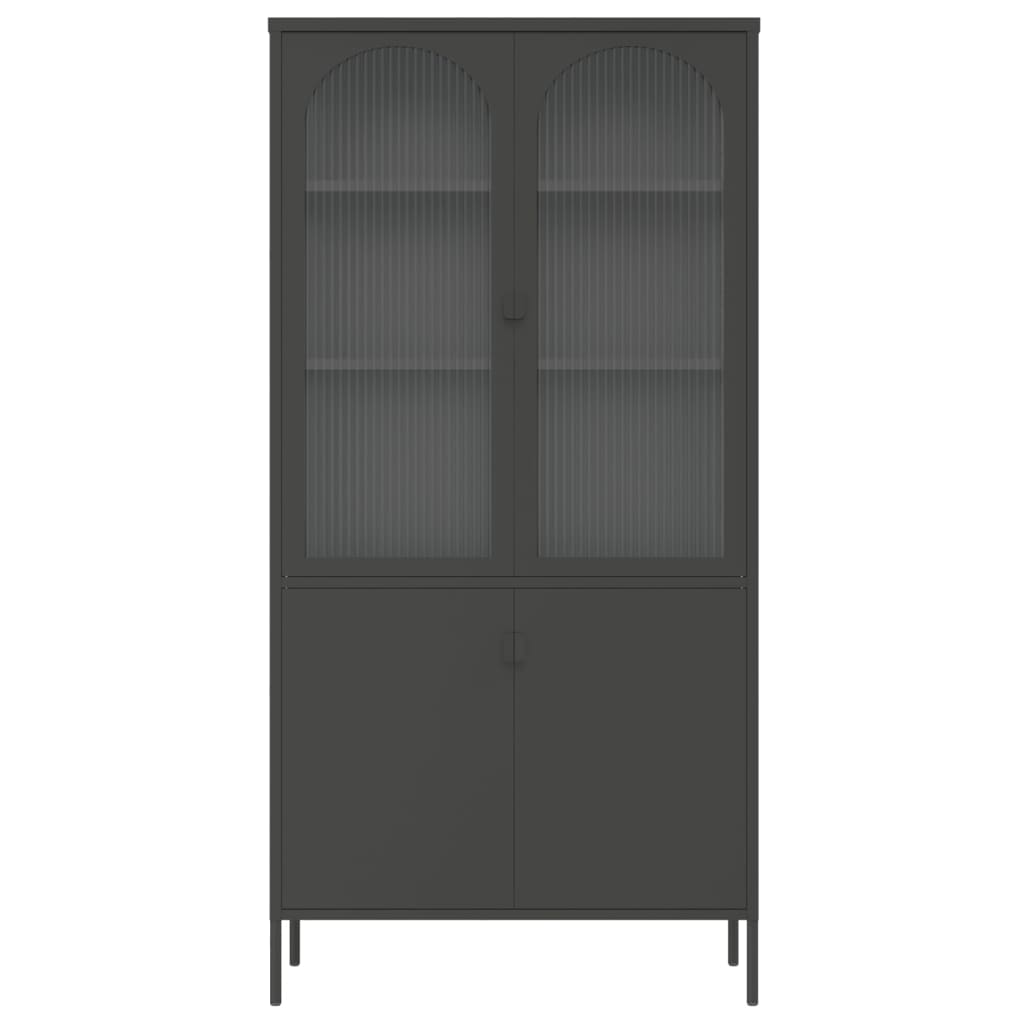 Buffet haut noir 90x40x180 cm verre et acier - XIOS