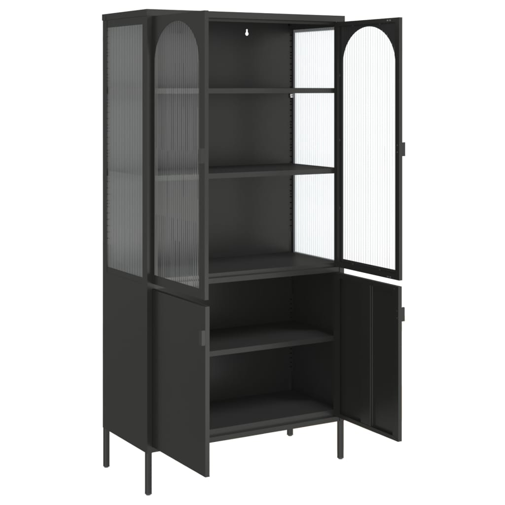 Buffet haut noir 90x40x180 cm verre et acier - XIOS