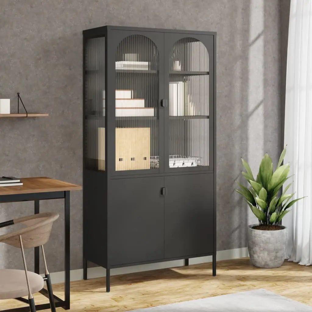 Buffet haut noir 90x40x180 cm verre et acier - XIOS