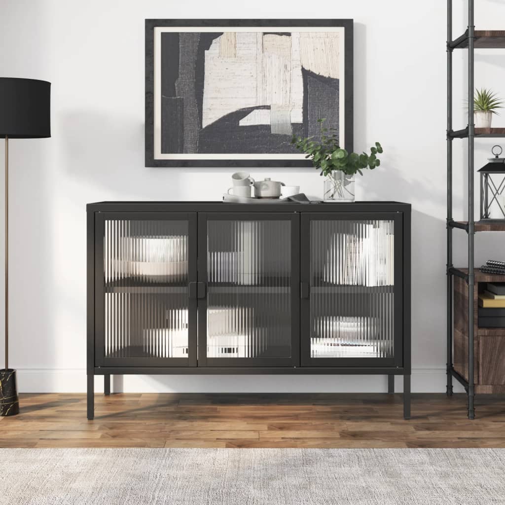 Buffet noir 105x35x70 cm verre et acier - XIOS