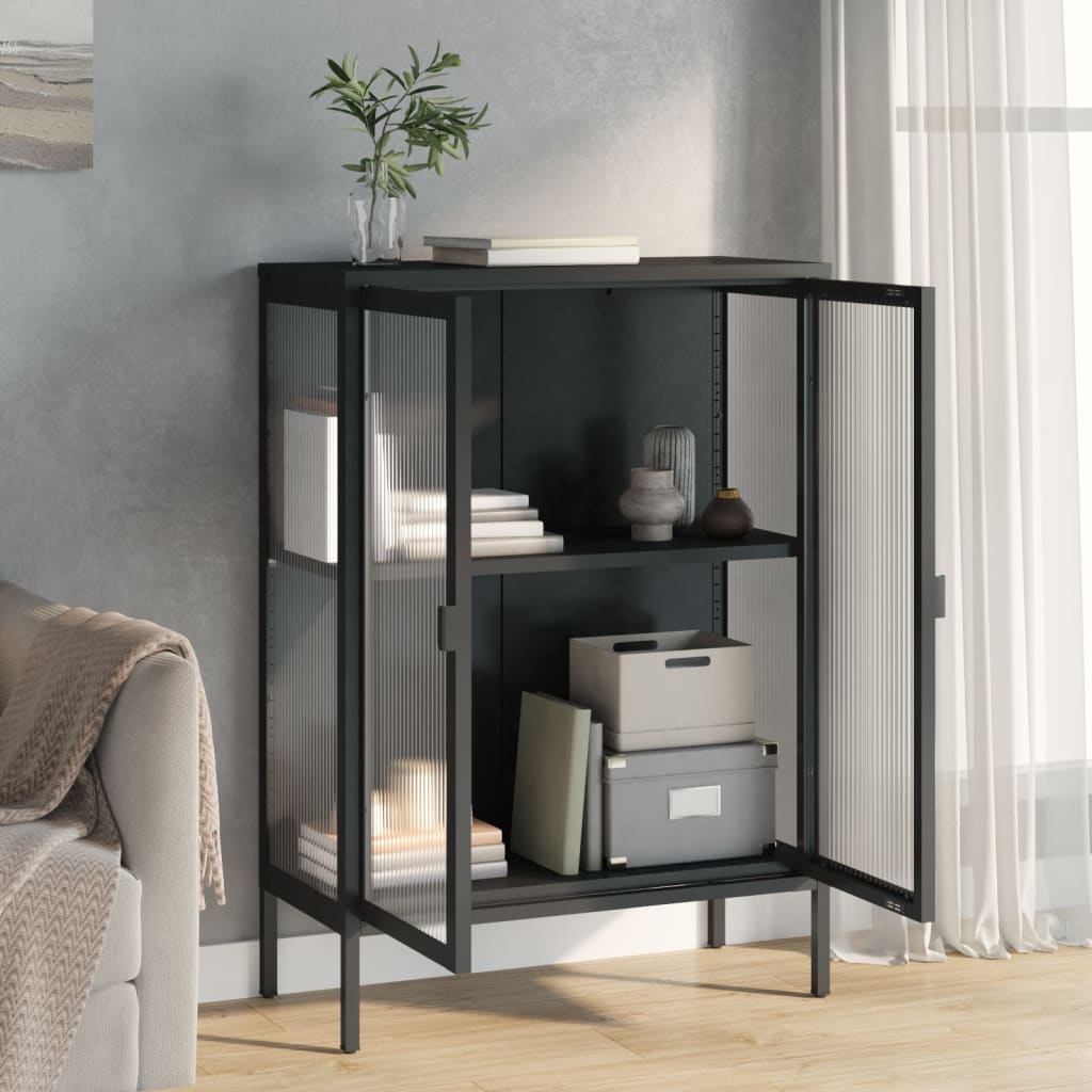 Buffet noir 75x35x105 cm verre et acier - XIOS