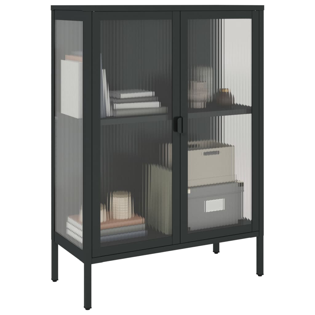 Buffet noir 75x35x105 cm verre et acier - XIOS