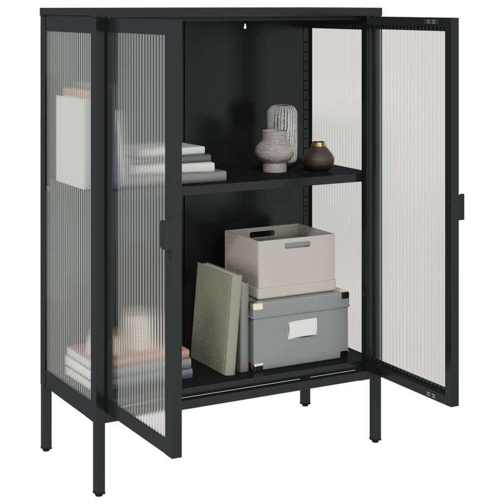 Buffet noir 75x35x105 cm verre et acier - XIOS