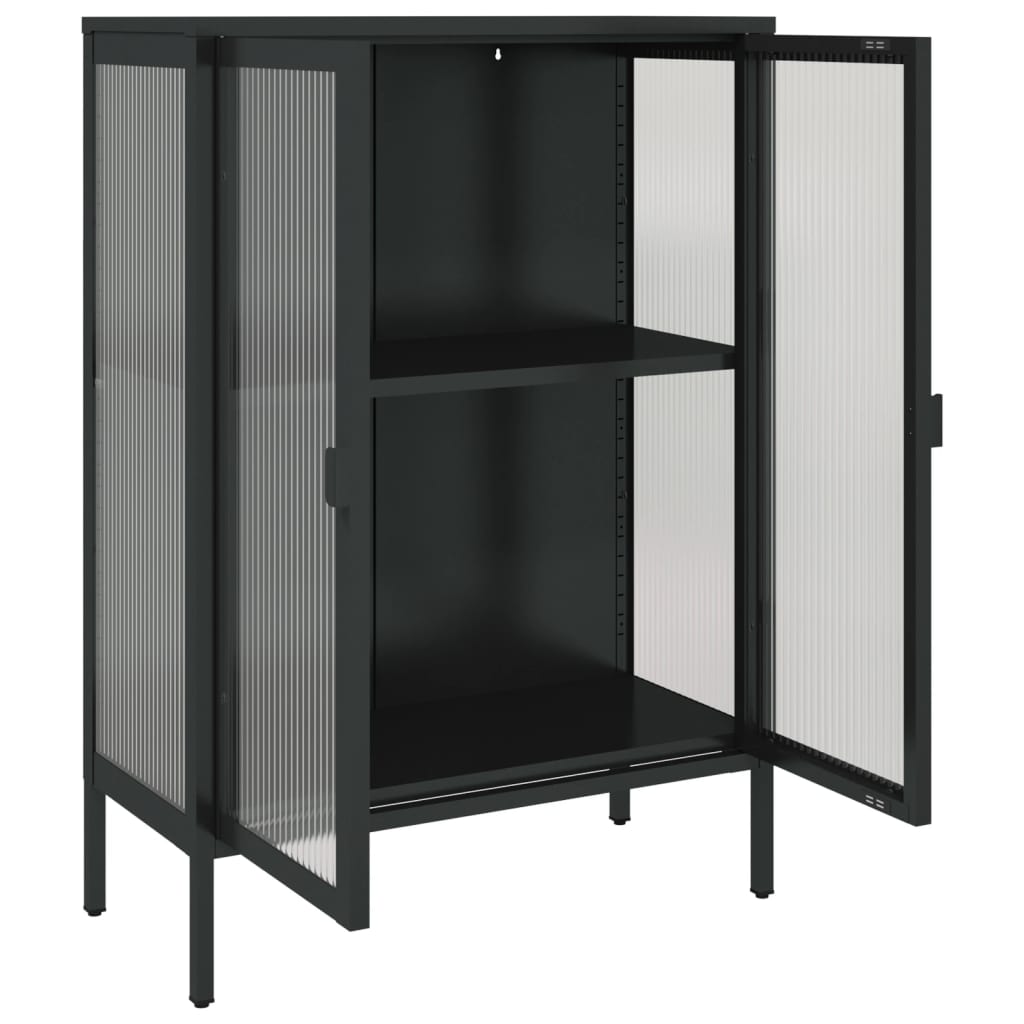 Buffet noir 75x35x105 cm verre et acier - XIOS