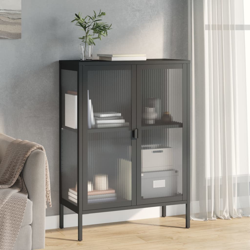 Buffet noir 75x35x105 cm verre et acier - XIOS