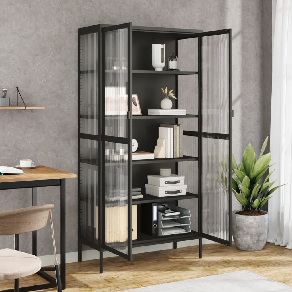 Buffet haut noir 85x40x180 cm verre et acier - XIOS