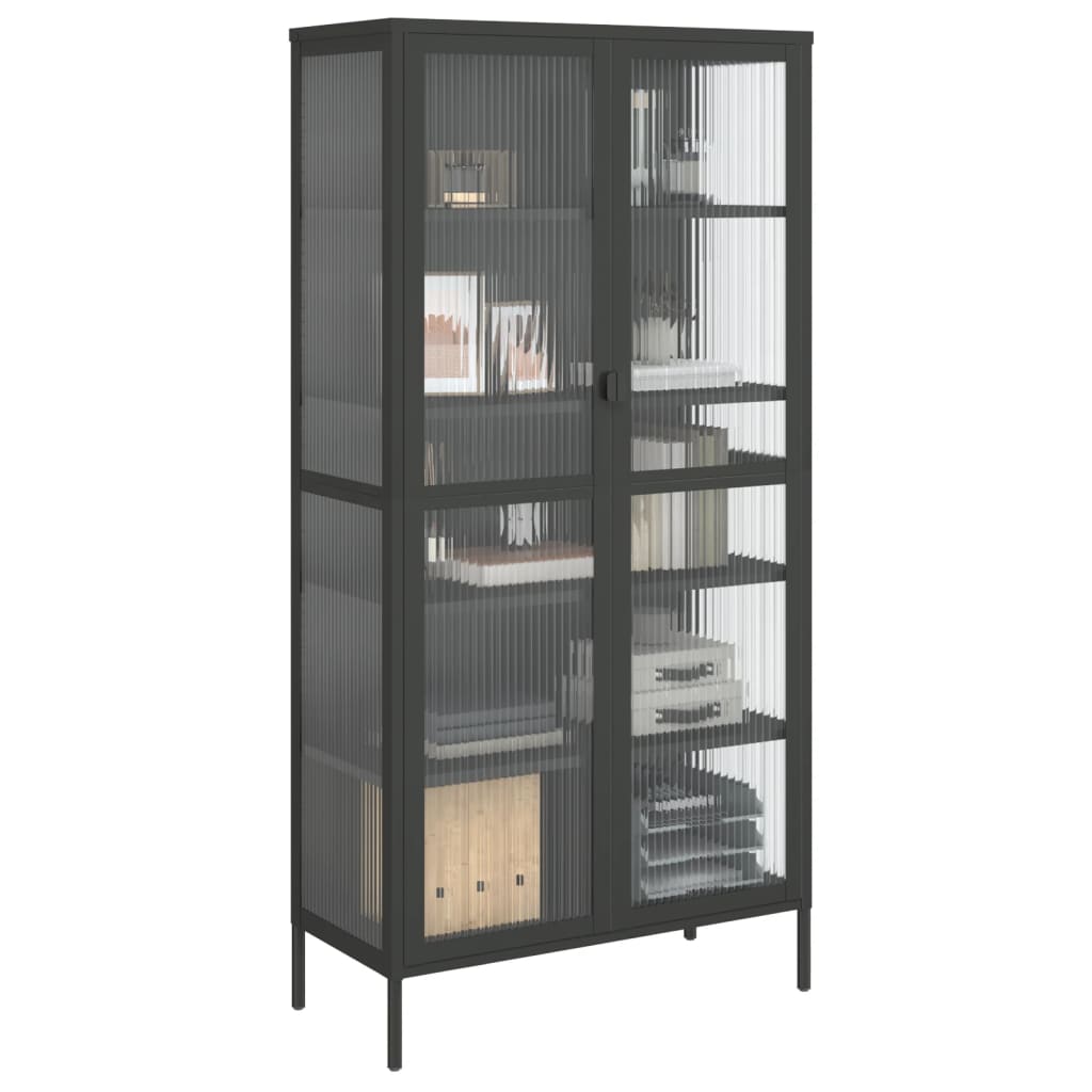 Buffet haut noir 85x40x180 cm verre et acier - XIOS