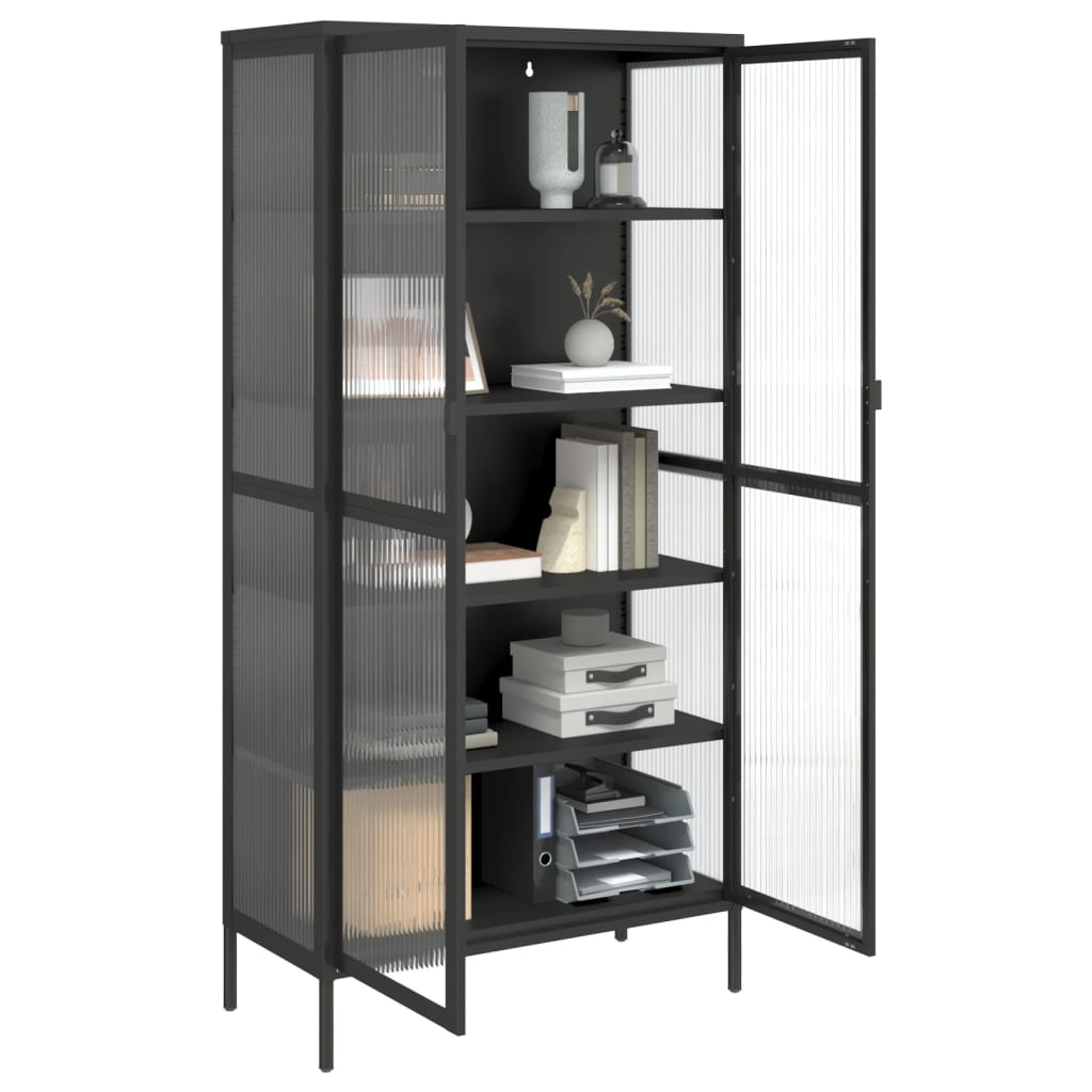 Buffet haut noir 85x40x180 cm verre et acier - XIOS