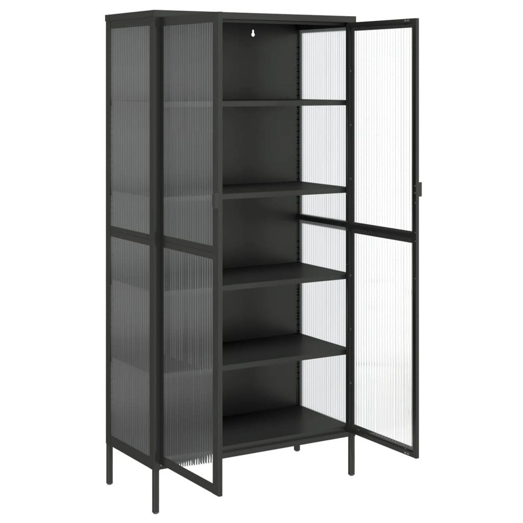 Buffet haut noir 85x40x180 cm verre et acier - XIOS