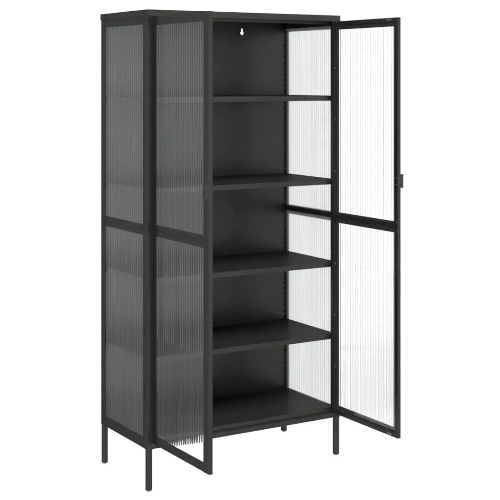 Buffet haut noir 85x40x180 cm verre et acier - XIOS