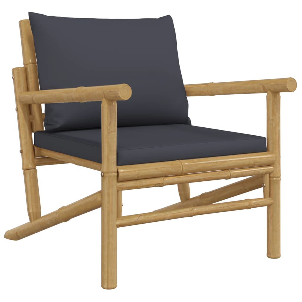 Salon de jardin 4 pcs avec coussins gris foncé bambou
