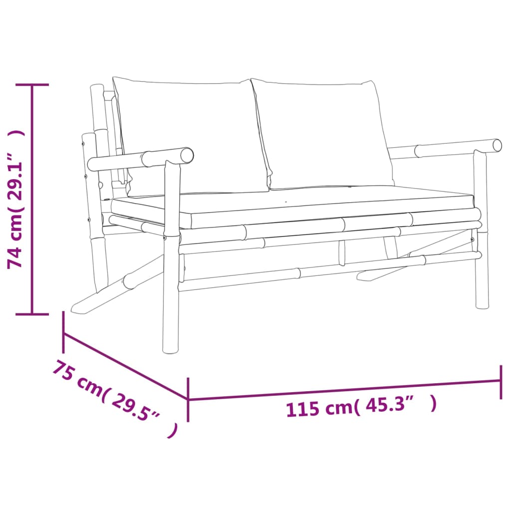 Salon de jardin 5 pcs avec coussins gris foncé bambou