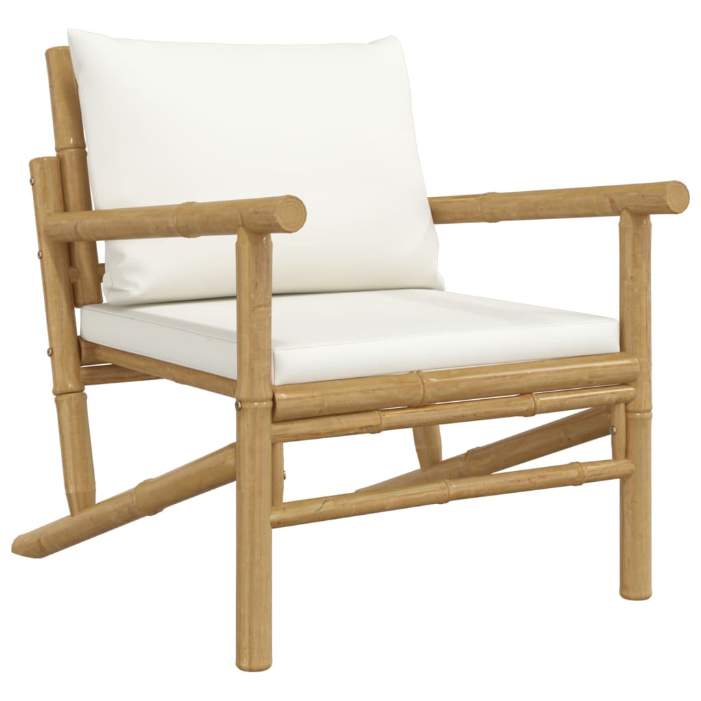 Salon de jardin 5 pcs avec coussins blanc crème bambou