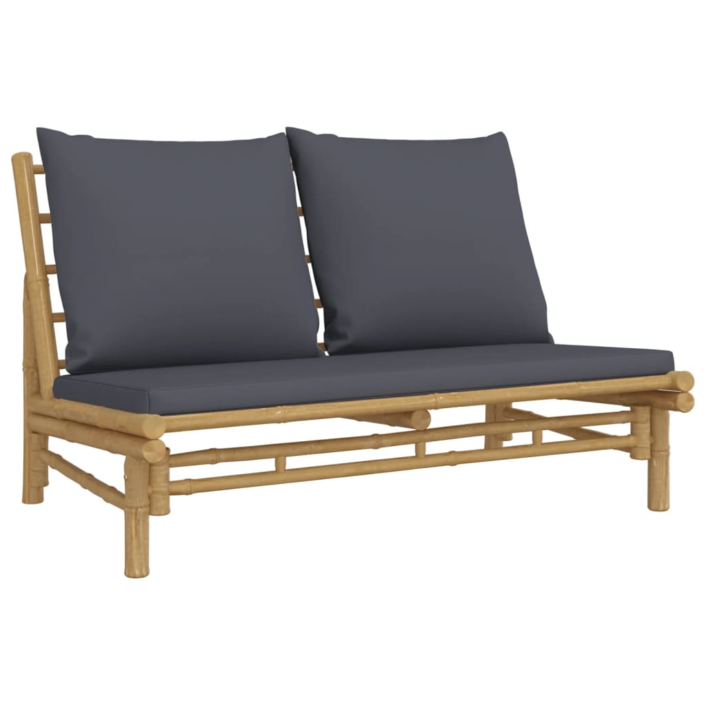 Salon de jardin 3 pcs avec coussins gris foncé bambou