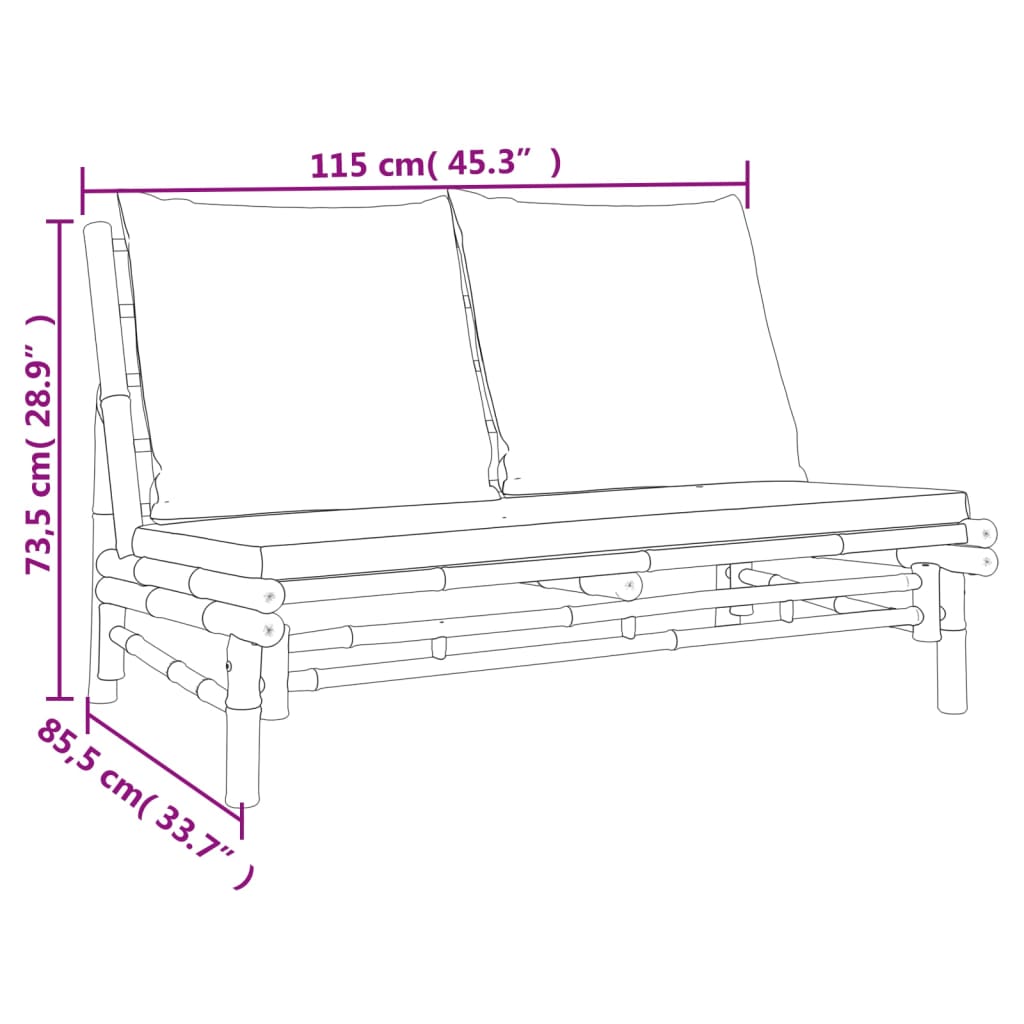 Salon de jardin 3 pcs avec coussins gris foncé bambou