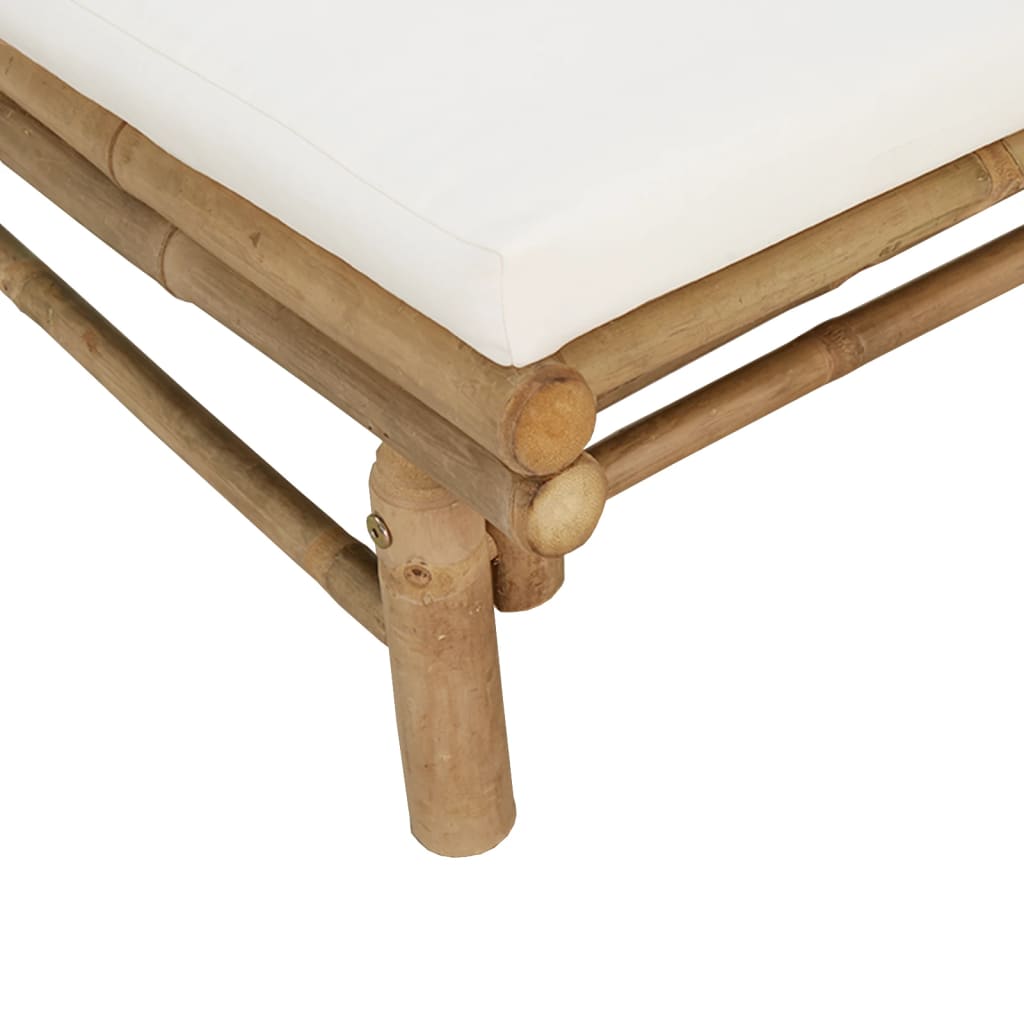 Salon de jardin 3 pcs avec coussins blanc crème bambou