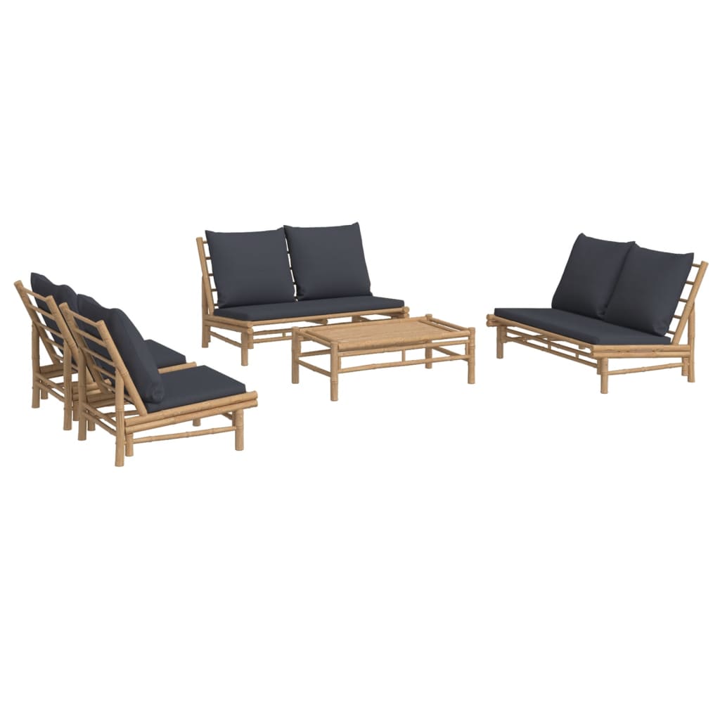 Salon de jardin 5 pcs avec coussins gris foncé bambou