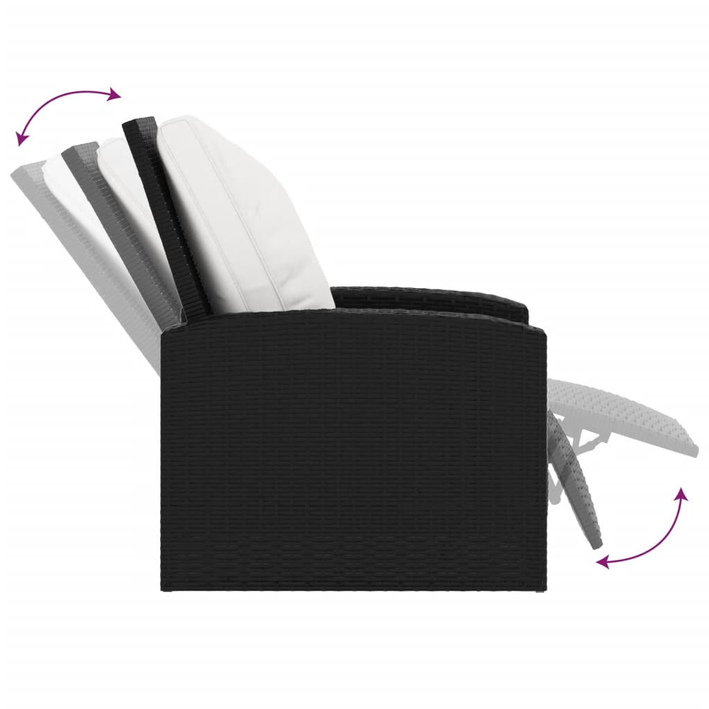Fauteuil inclinable de jardin avec coussins noir résine tressée Chaises de jardin vidaXL