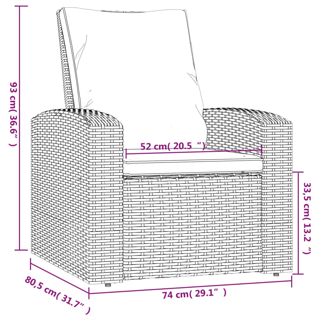 Fauteuil inclinable de jardin avec coussins noir résine tressée Chaises de jardin vidaXL
