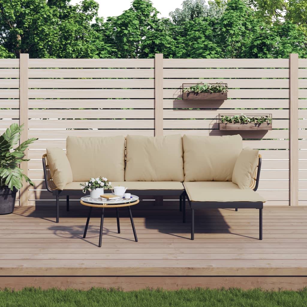 Salon de jardin 3 pcs avec coussins beiges résine tressée - XIOS