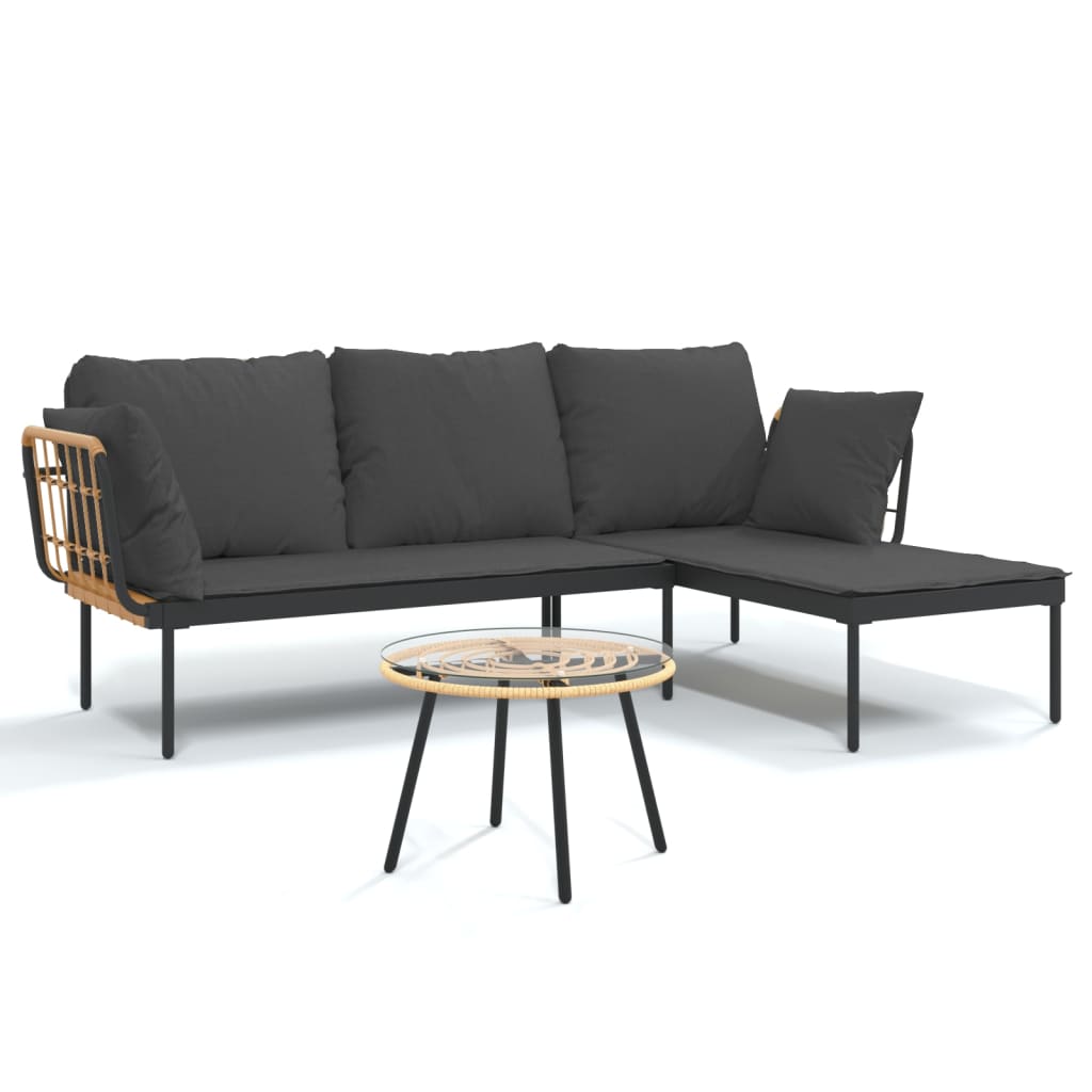 Salon de jardin 3 pcs avec coussins gris foncé résine tressée - XIOS