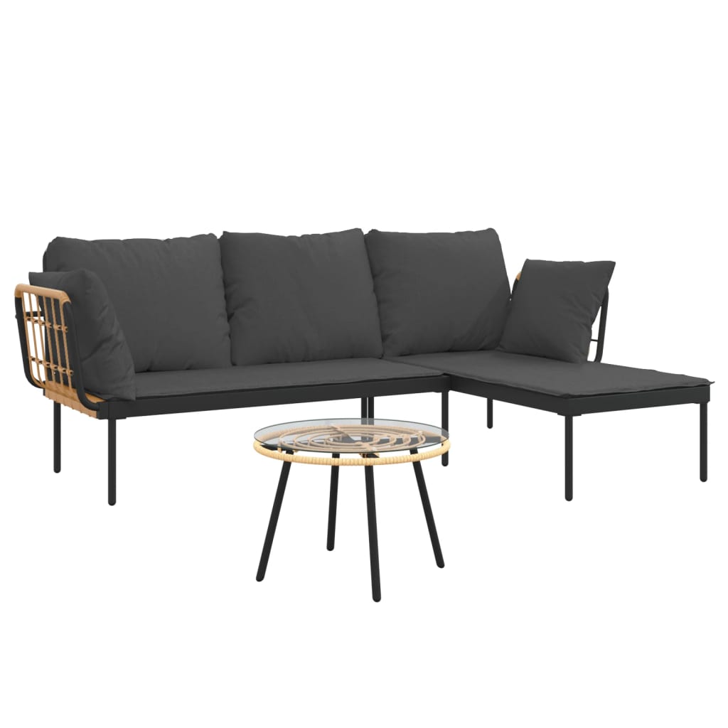 Salon de jardin 3 pcs avec coussins gris foncé résine tressée - XIOS