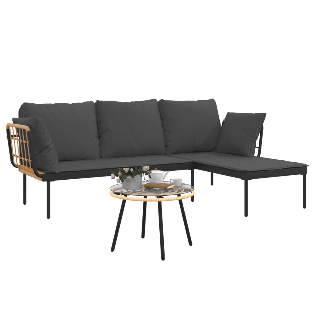 Salon de jardin 3 pcs avec coussins gris foncé résine tressée - XIOS