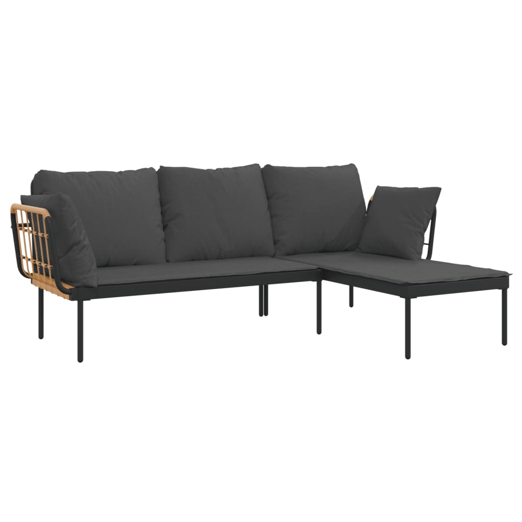 Salon de jardin 3 pcs avec coussins gris foncé résine tressée - XIOS