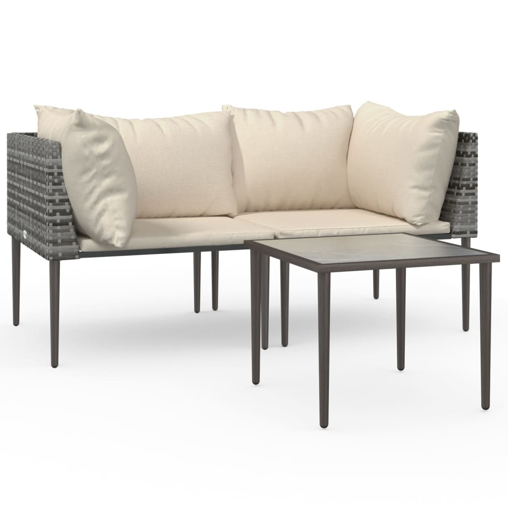 Salon de jardin 3 pcs avec coussins Gris Résine tressée - XIOS