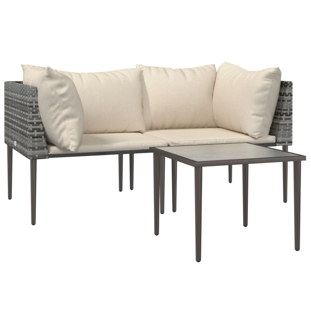 Salon de jardin 3 pcs avec coussins Gris Résine tressée - XIOS