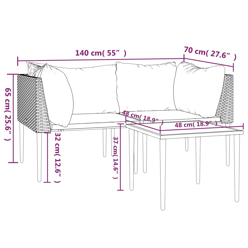 Salon de jardin 3 pcs avec coussins Gris Résine tressée - XIOS