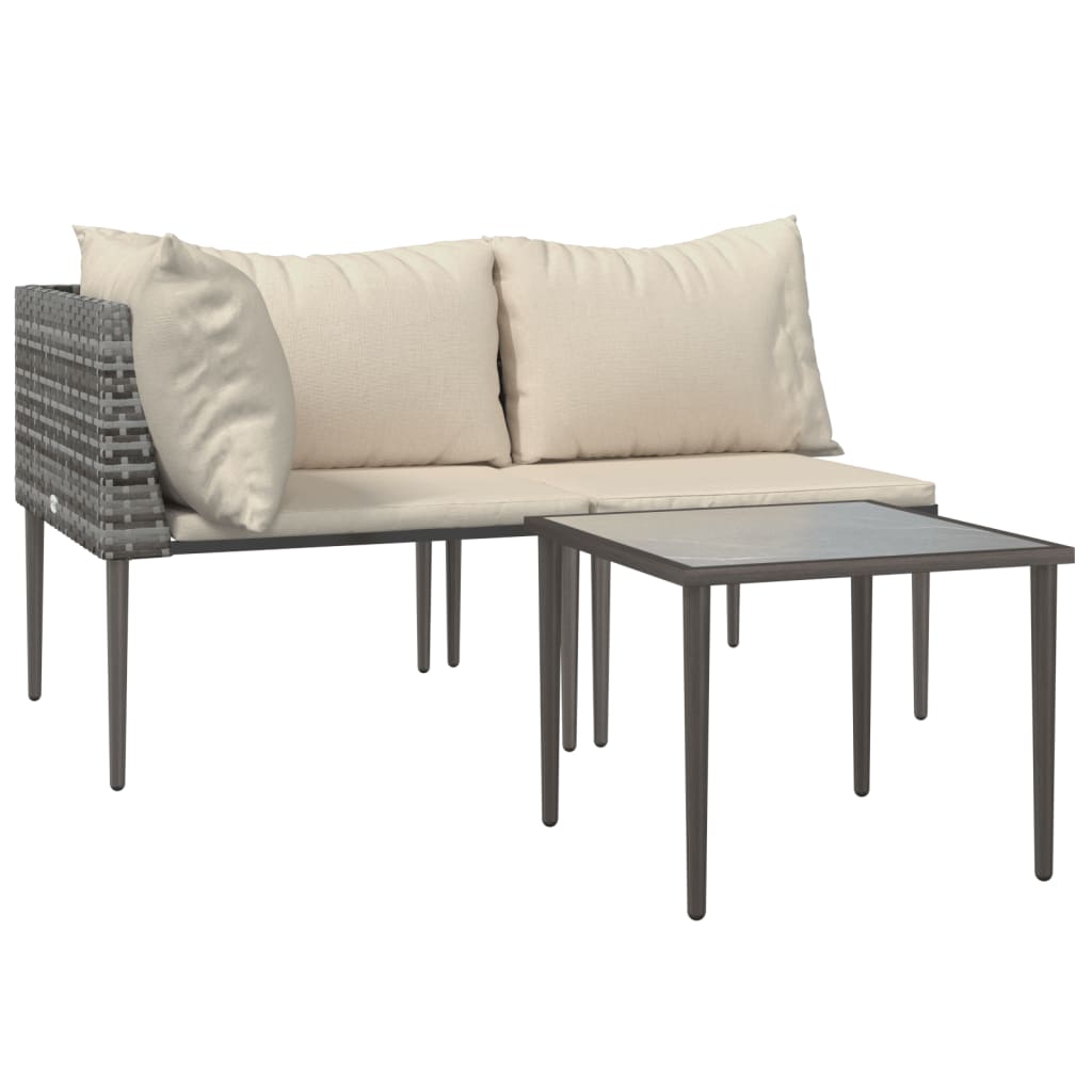 Salon de jardin 3 pcs avec coussins Gris Résine tressée - XIOS