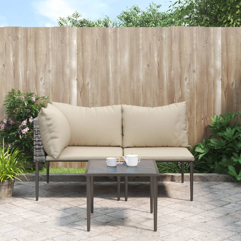 Salon de jardin 3 pcs avec coussins Gris Résine tressée - XIOS