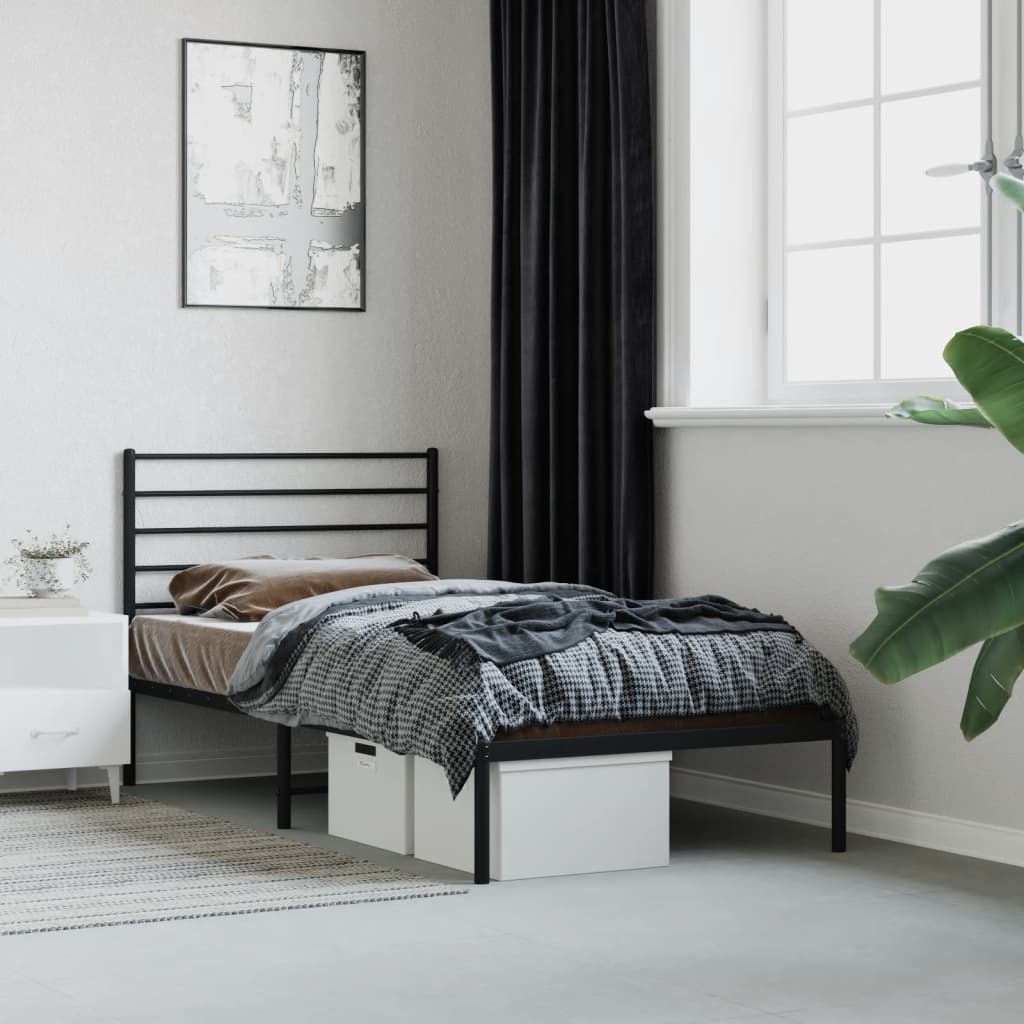 Cadre de lit métal sans matelas avec tête de lit noir 75x190 cm - XIOS