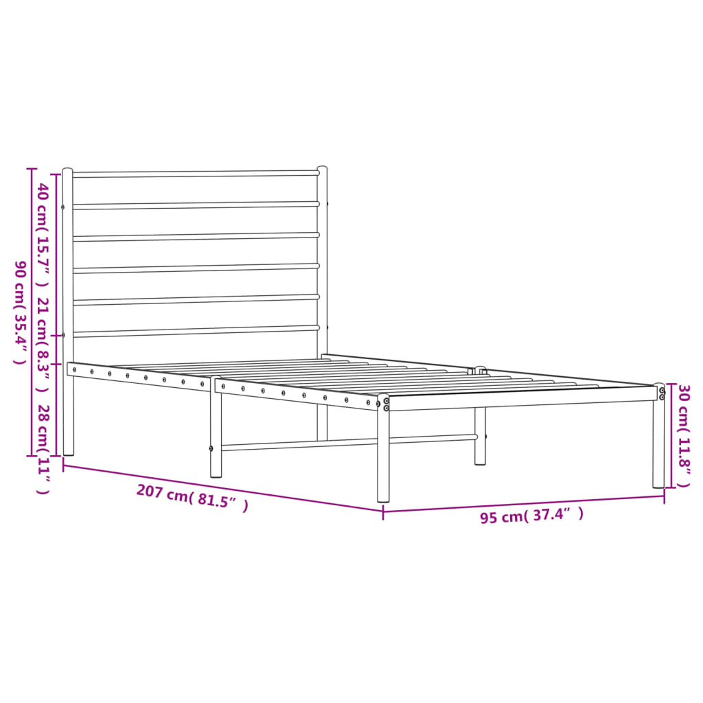 Cadre de lit métal sans matelas avec tête de lit noir 90x200 cm - XIOS