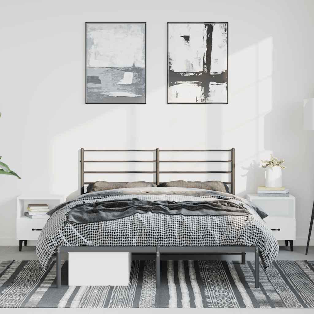 Cadre de lit métal sans matelas avec tête de lit noir 135x190cm - XIOS