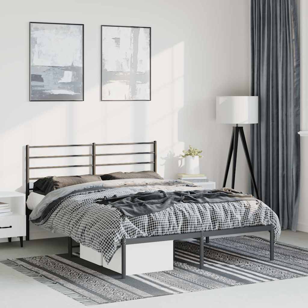 Cadre de lit métal sans matelas avec tête de lit noir 135x190cm - XIOS