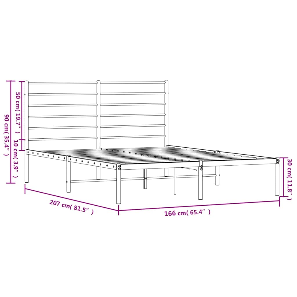 Cadre de lit métal sans matelas et tête de lit noir 160x200 cm - XIOS