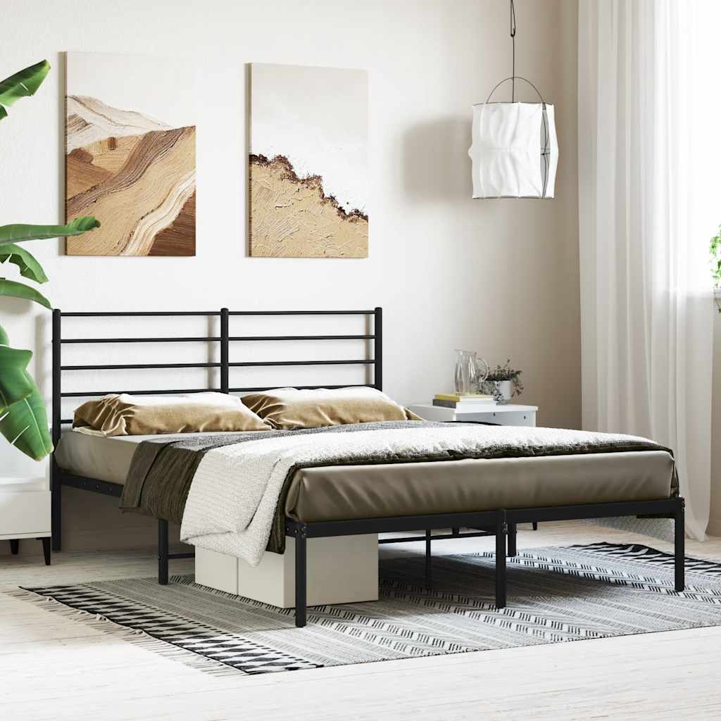 Cadre de lit métal sans matelas et tête de lit noir 160x200 cm - XIOS